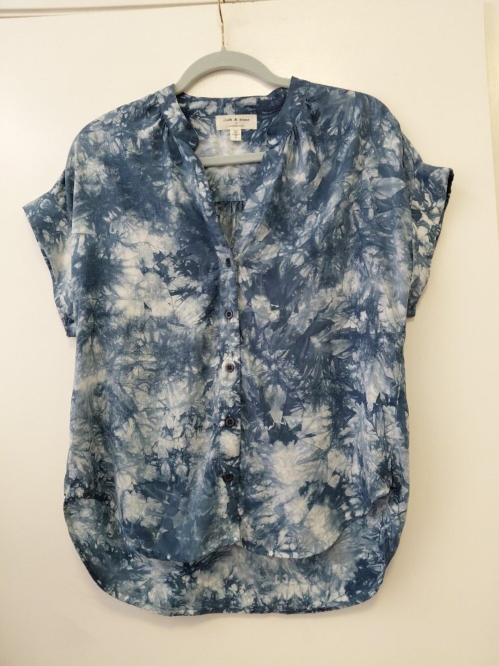 Cloth & Stone X Anthropologie Tye Dye Top Short Sleeve Tencel Small Blue White